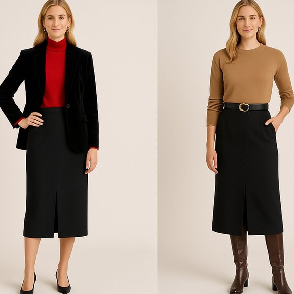 NWT Pomander Place Black Front Slit Midi Pencil Skirt Size 8 High Waist Classic - Picture 4 of 9